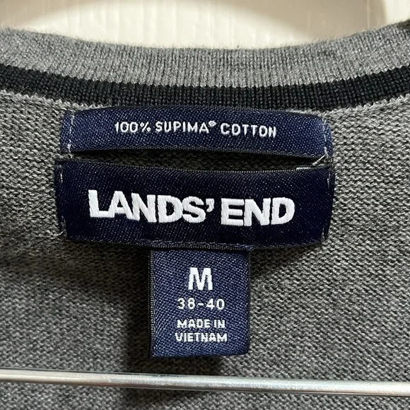 Lands End Mens 100% Supima Cotton V Neck Pullover Sweater Vest Gray Size Medium - Picture 3 of 8